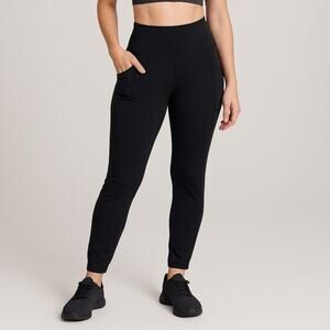 Oalka Women’s High Waist Yoga Pants Black with Pockets Size XL